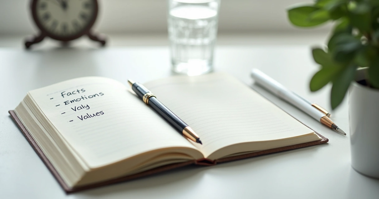 Caderno com lista de escolhas e caneta sobre mesa clara 