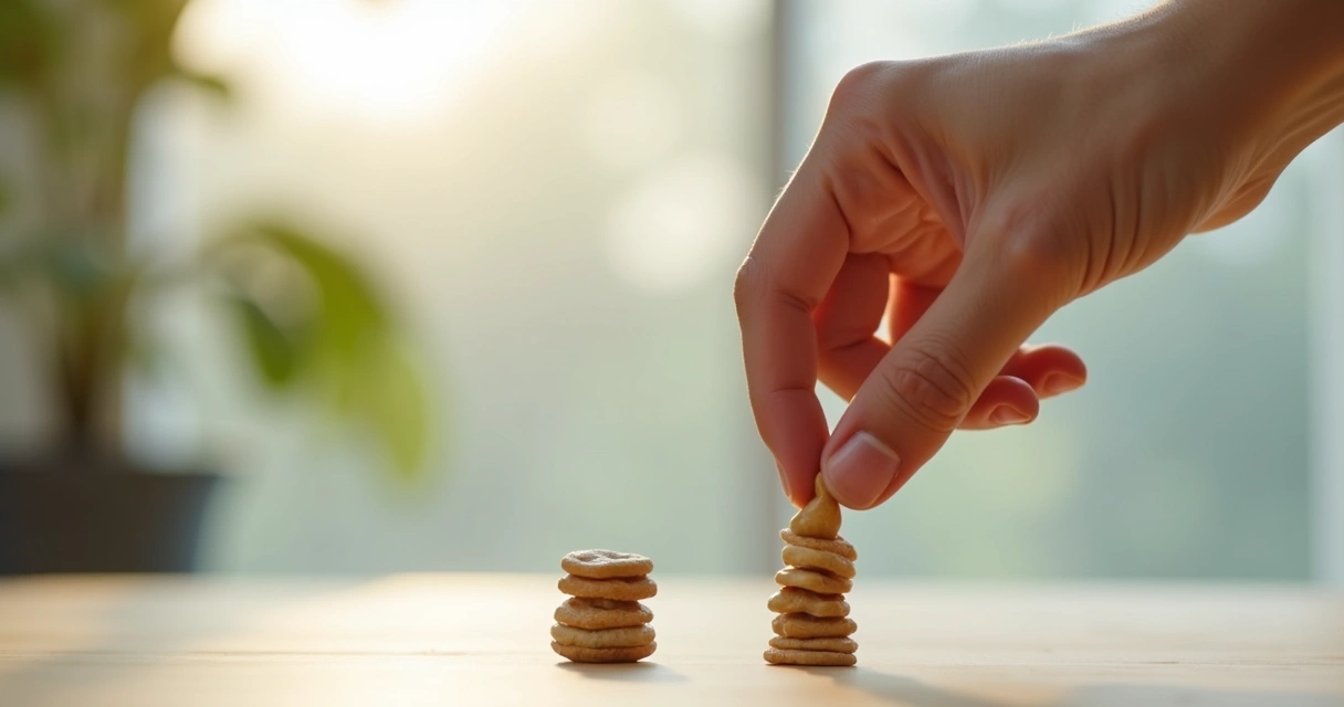 Mão escolhendo entre duas opções sobre uma mesa clara 