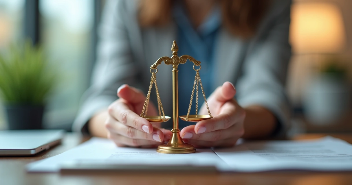 Profissional segurando símbolo de balança, representando decisão ética consciente 