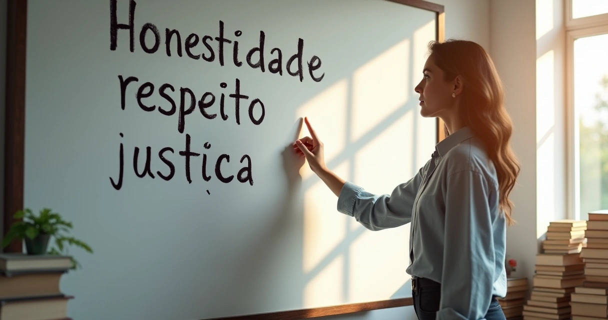 Pessoa olhando para um quadro branco com palavras-chave para valores pessoais 