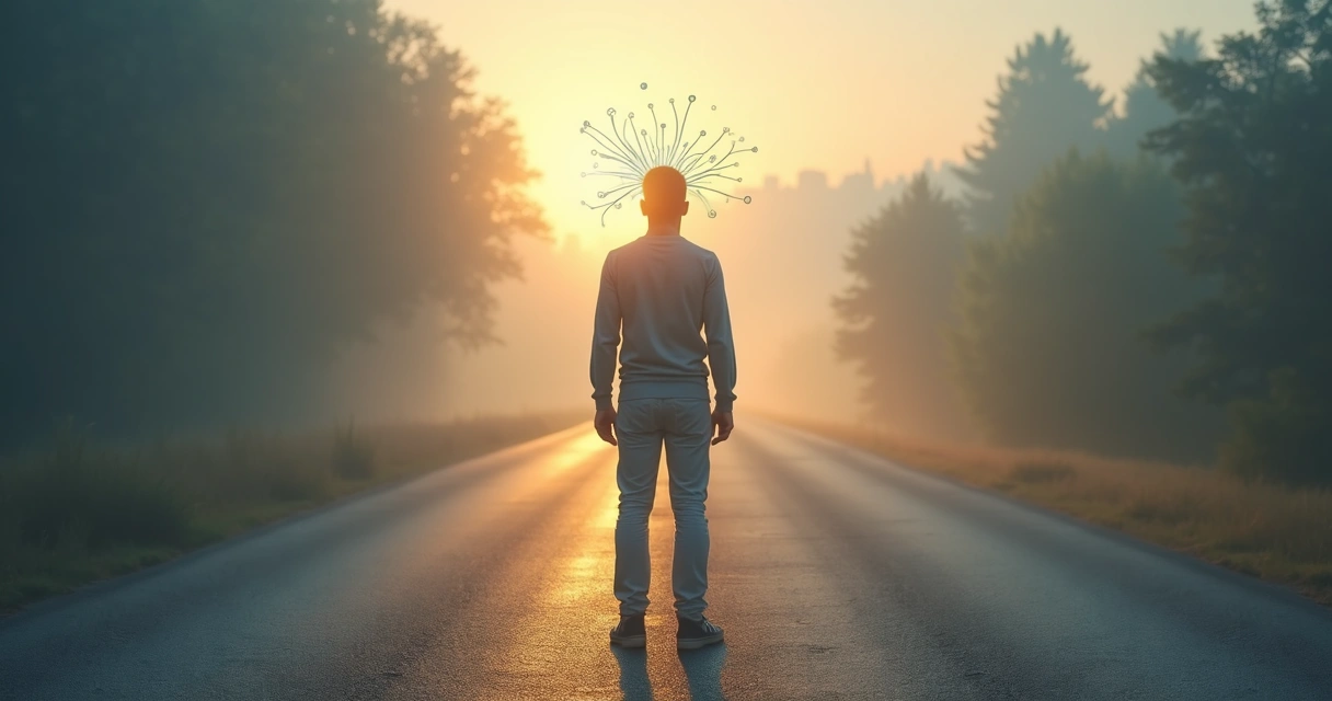 Pessoa escolhendo entre dois caminhos representando decisão consciente e inconsciente 