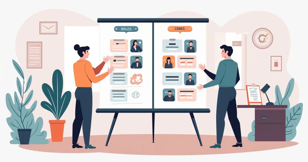 Dirigente diante de quadro comparando agência e freelancer 