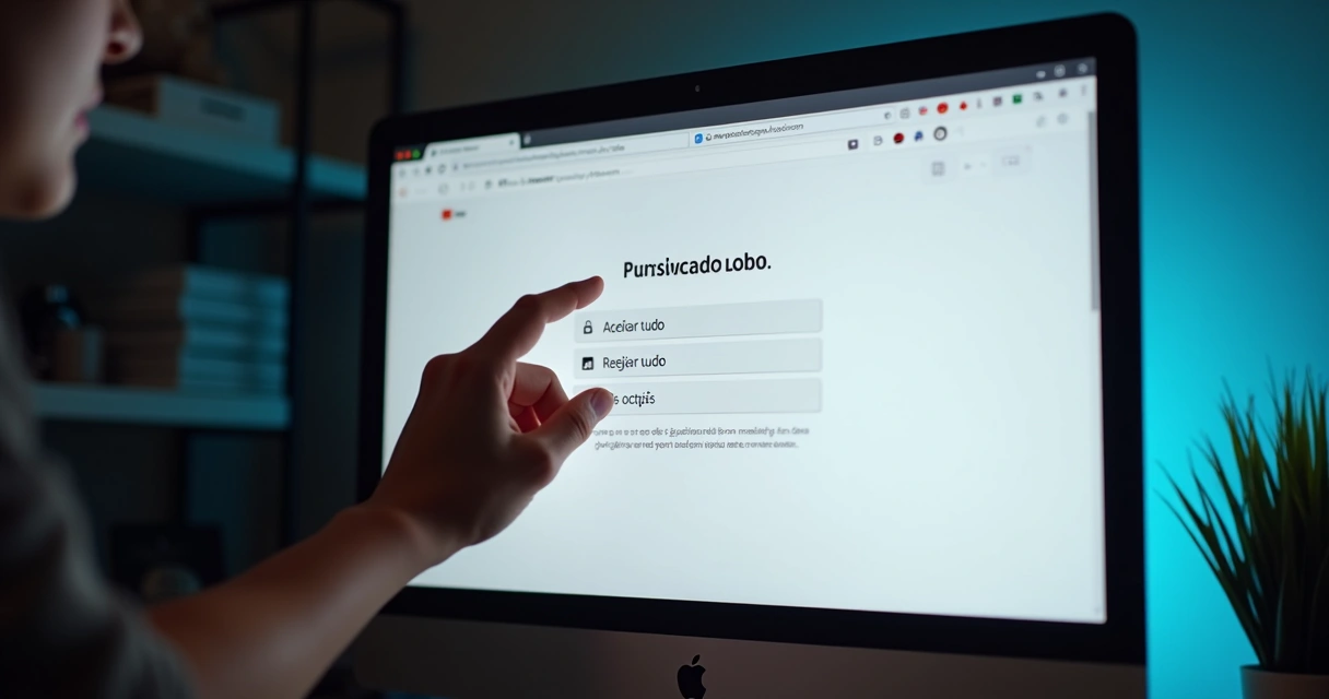Tela de decisão de cookies no YouTube com usuário escolhendo opção de privacidade 