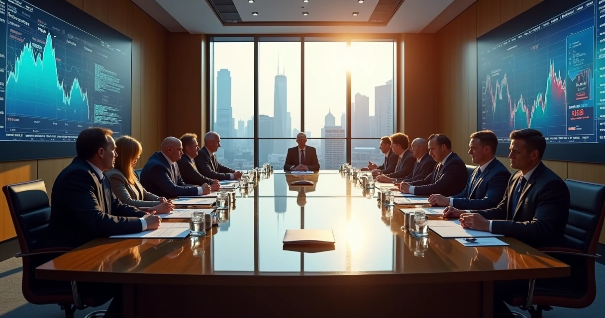 Reunião do Comitê de Política Monetária do Banco Central em uma sala moderna 
