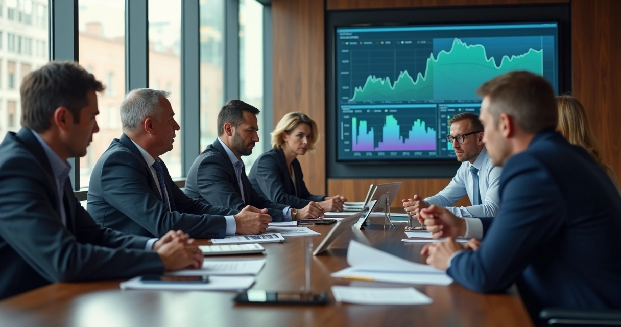 Líderes corporativos em reunião, expressando diferentes emoções 