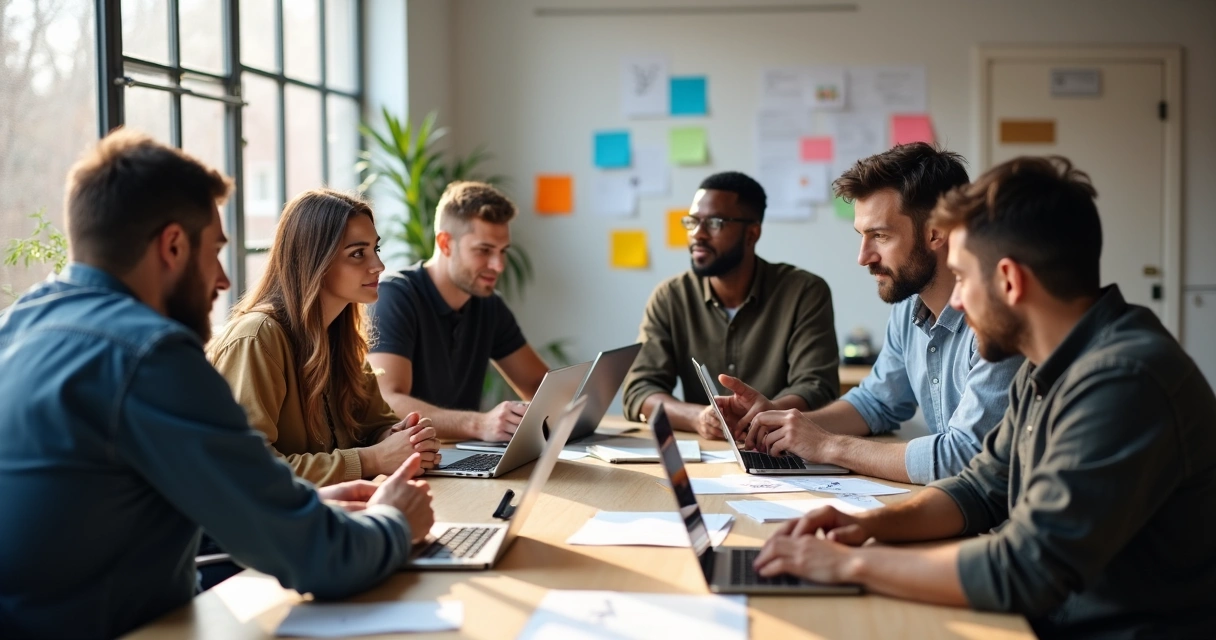 Equipe de startup reunida tomando decisões juntos 