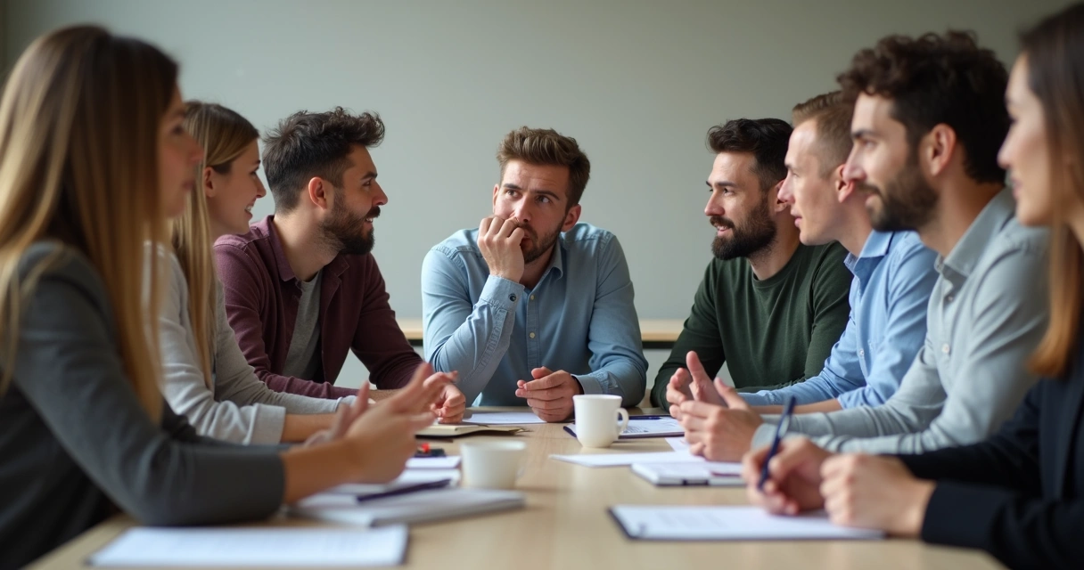 Equipe reunida discutindo decisão importante 