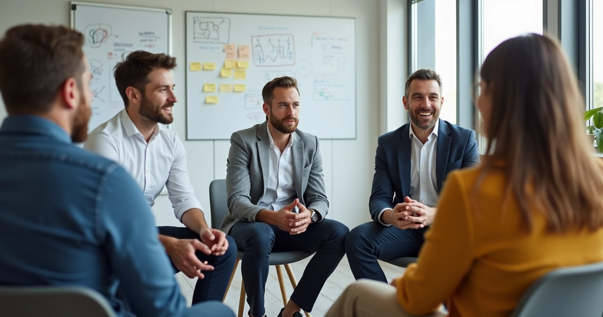 Pessoas em roda discutindo uma situação complexa 
