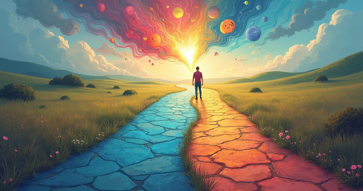 Dois caminhos representando decisões emocionais e racionais 