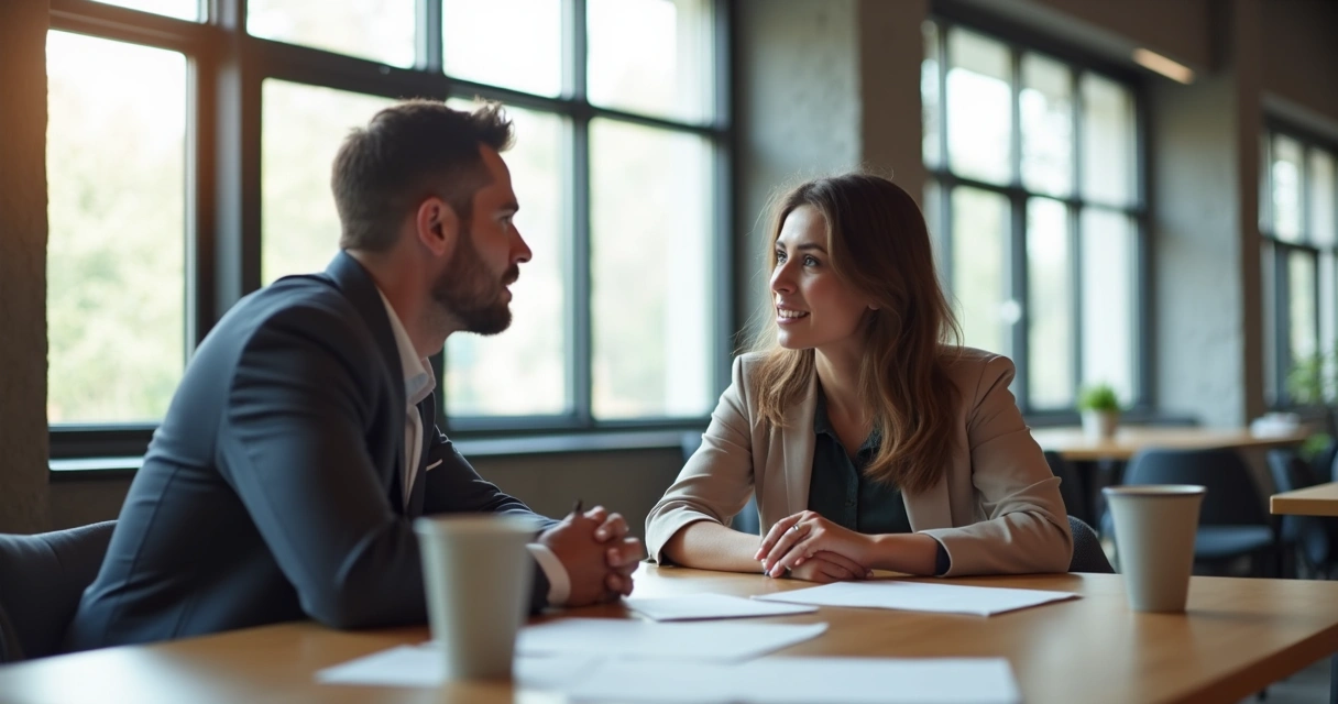 Colegas de trabalho em discussão empática sobre decisão