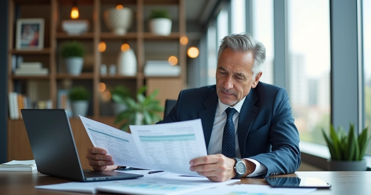 Empresário analisando documentos de planejamento tributário