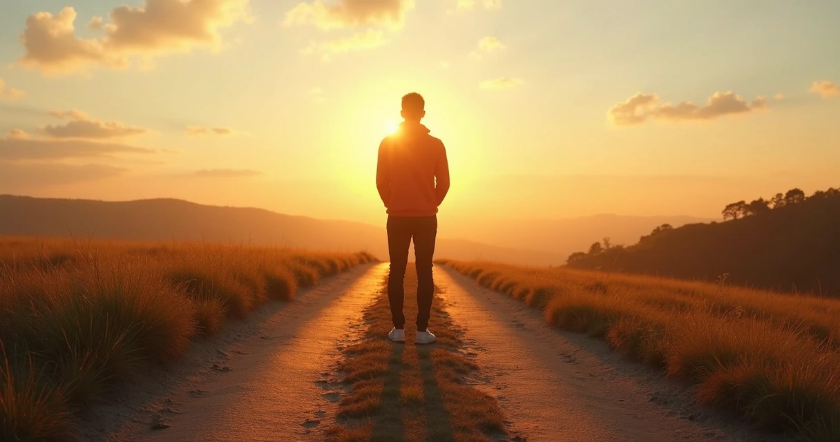 Pessoa em encruzilhada meditando em pé em equilíbrio 