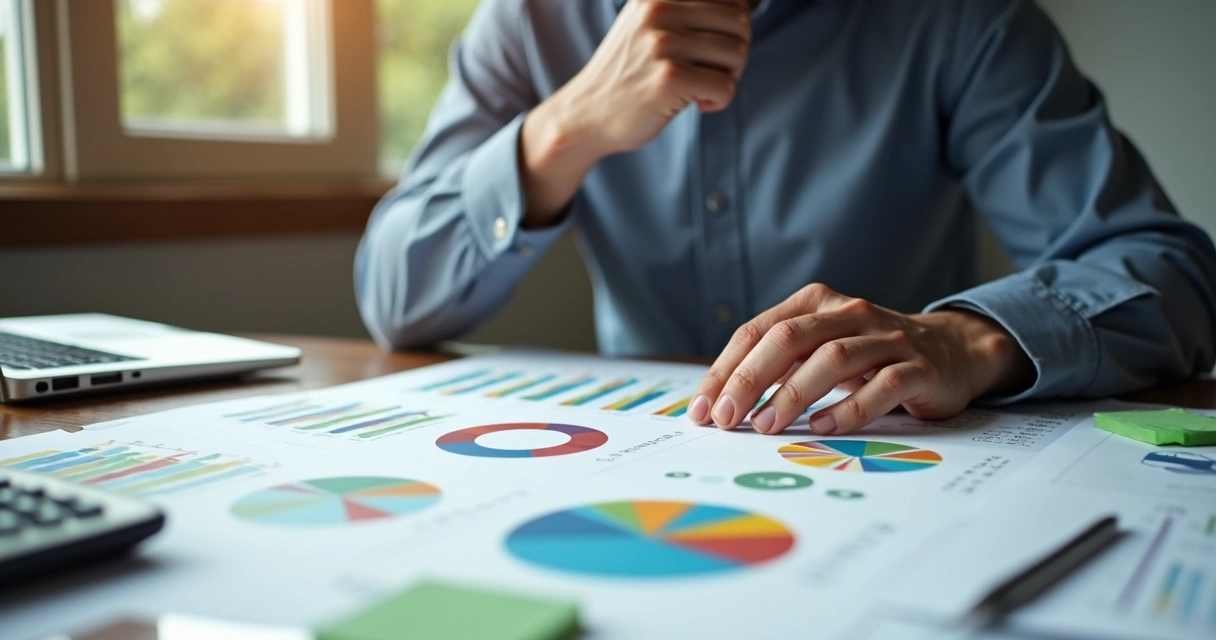 Dono de empresa analisando gráficos para decidir investimento 