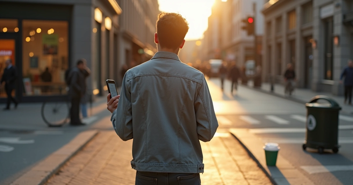 Pessoa em encruzilhada urbana analisando pequenas escolhas éticas 