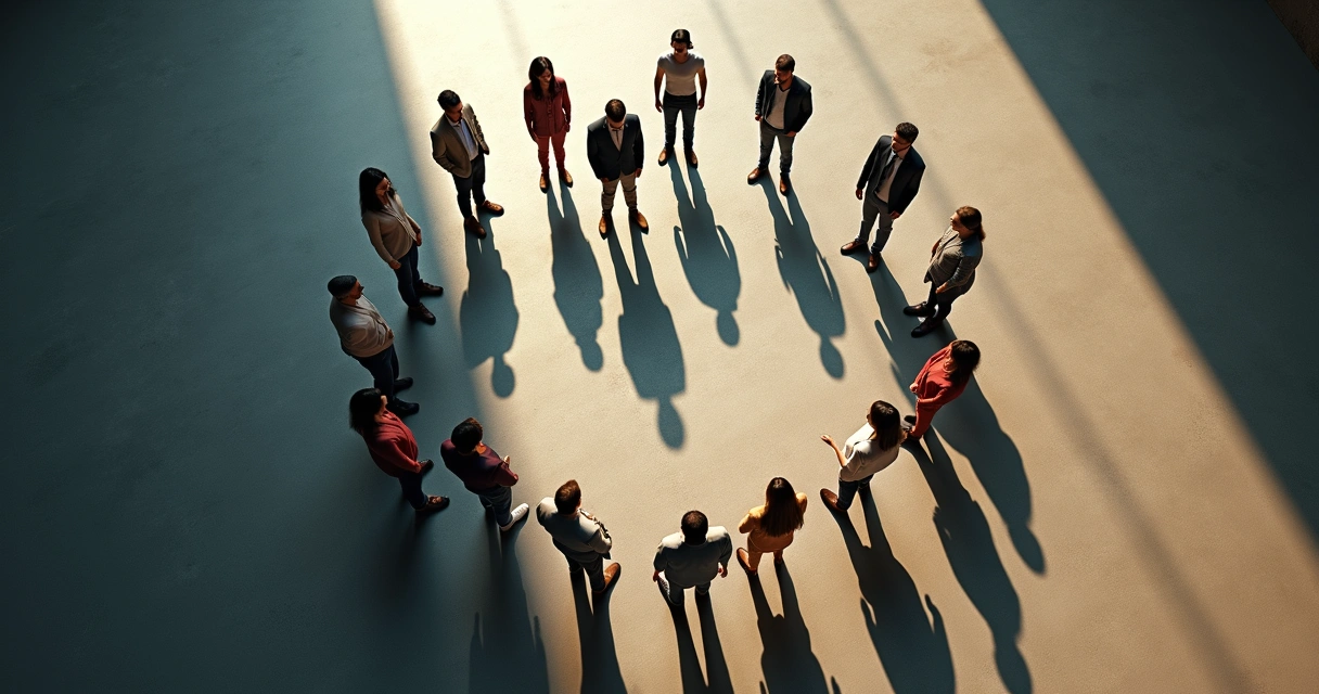 Grupo de pessoas em círculo tomando decisão juntos 