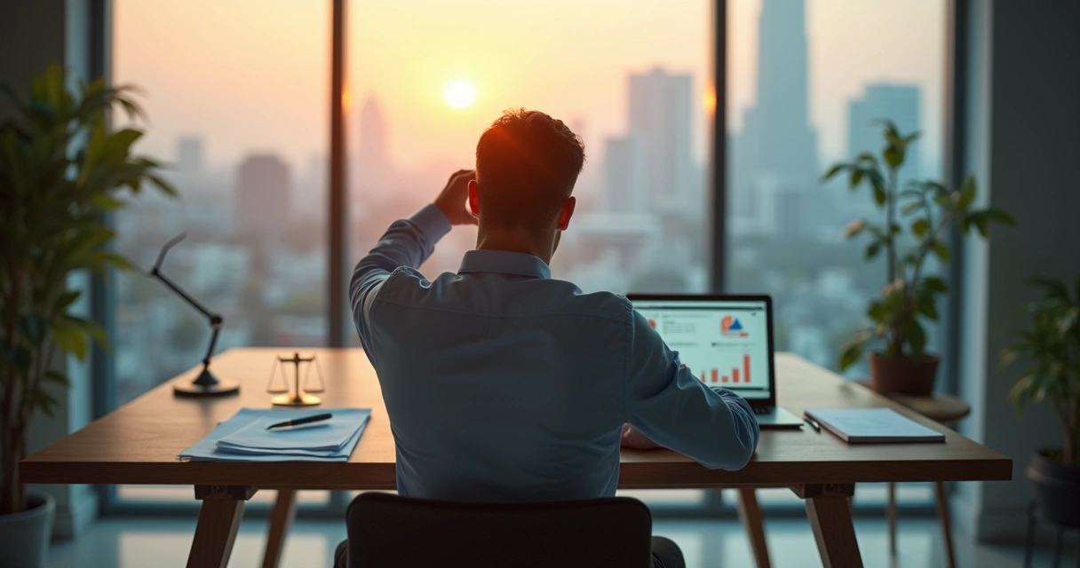 Pessoa refletindo diante de duas escolhas representadas por caminhos opostos 