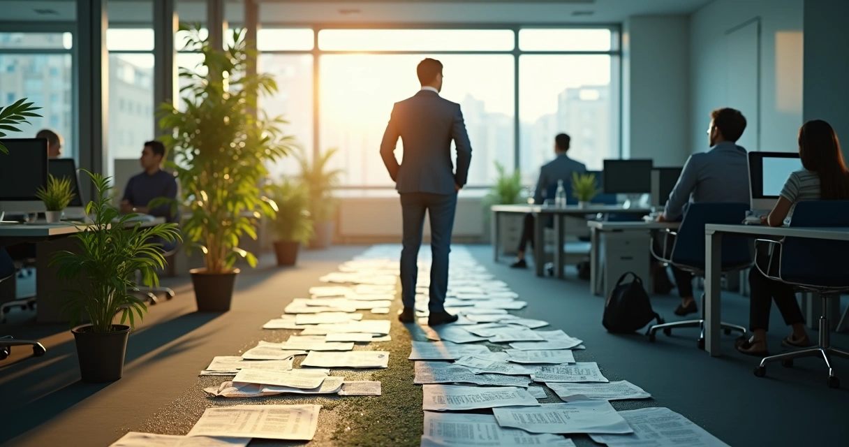 Pessoa em frente a dois caminhos, simbolizando decisão ética no trabalho. 