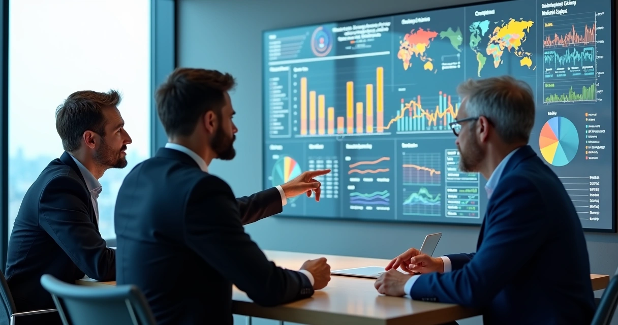 Gestores analisando painel de dados 