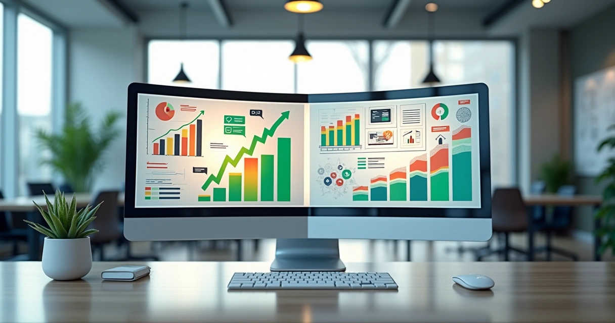 Gráfico comparativo entre estratégias de growth e branding com barras coloridas e ícones representando crescimento e marca 