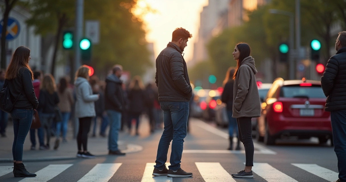 Pessoa fazendo uma pequena escolha em público, observada por outras pessoas 