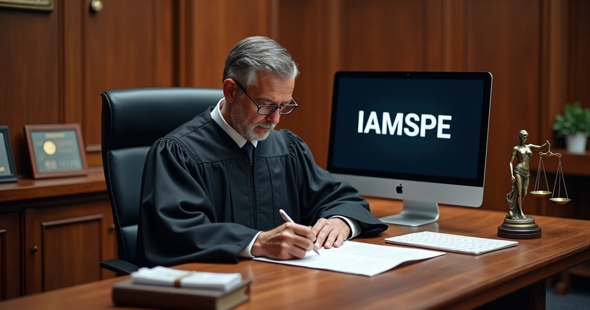 Juiz analisando documentos judiciais de inclusão em plano de saúde. 