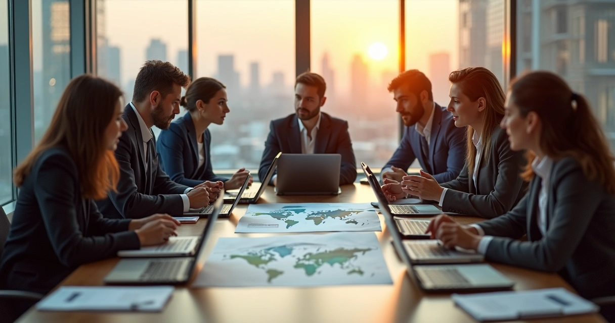 Grupo diverso em reunião tomando decisão ética conjunta 