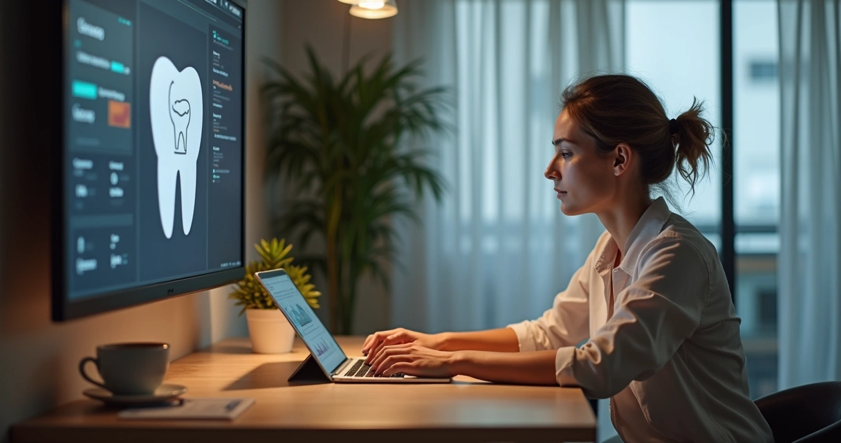 Paciente decidindo marcar consulta odontológica em tablet 