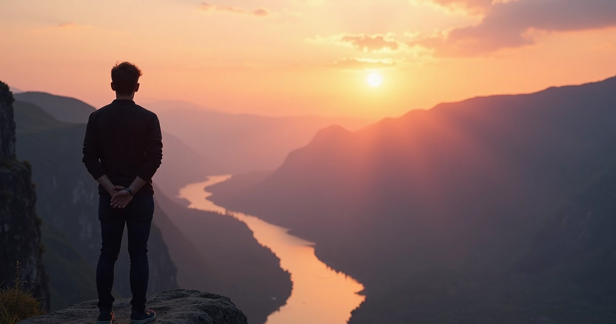 Pessoa contemplando paisagem natural, sugerindo reflexão para decisão pessoal.