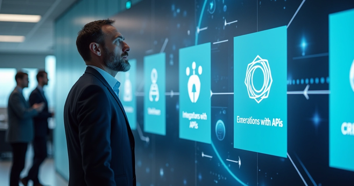 Líder empresarial avaliando diferentes opções de plataformas tecnológicas para o negócio 