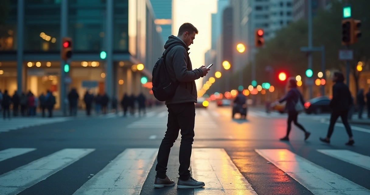 Pessoa refletindo antes de tomar uma decisão rápida em ambiente urbano moderno 