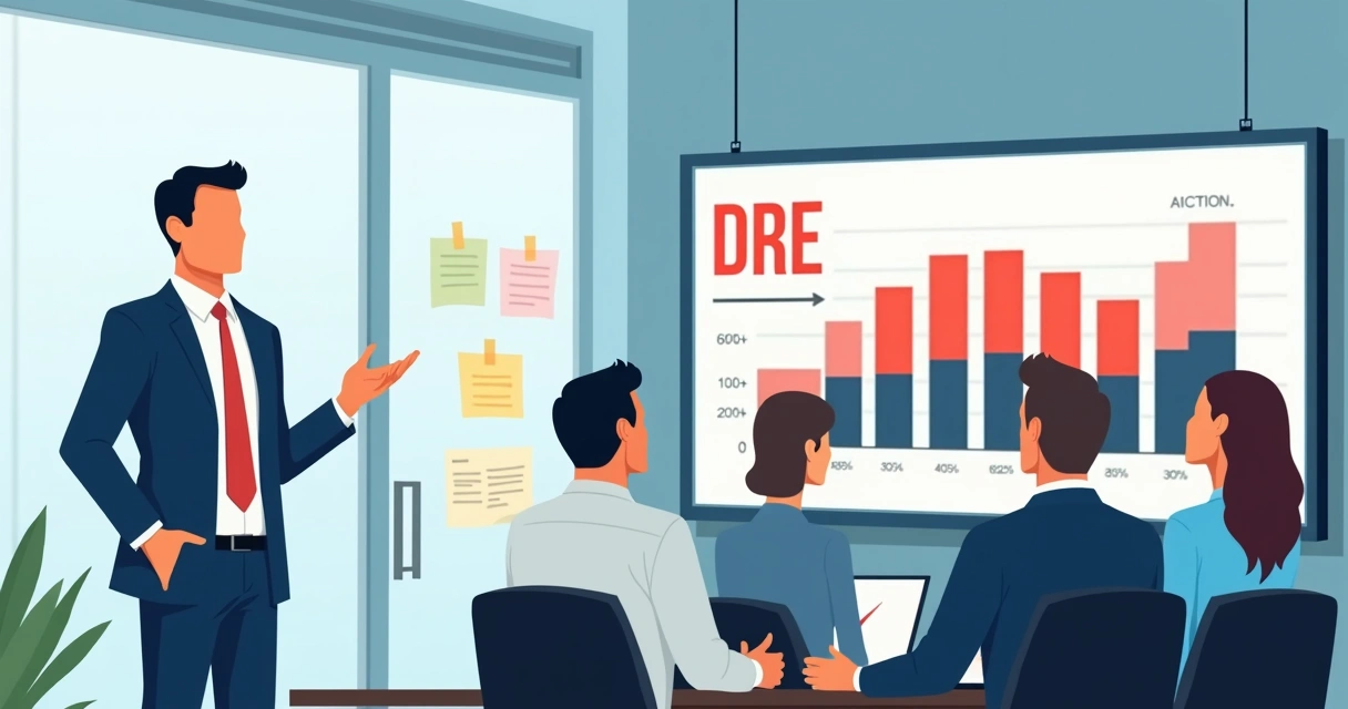 Gestor tomando decisão rápida em sala de reuniões olhando o DRE 