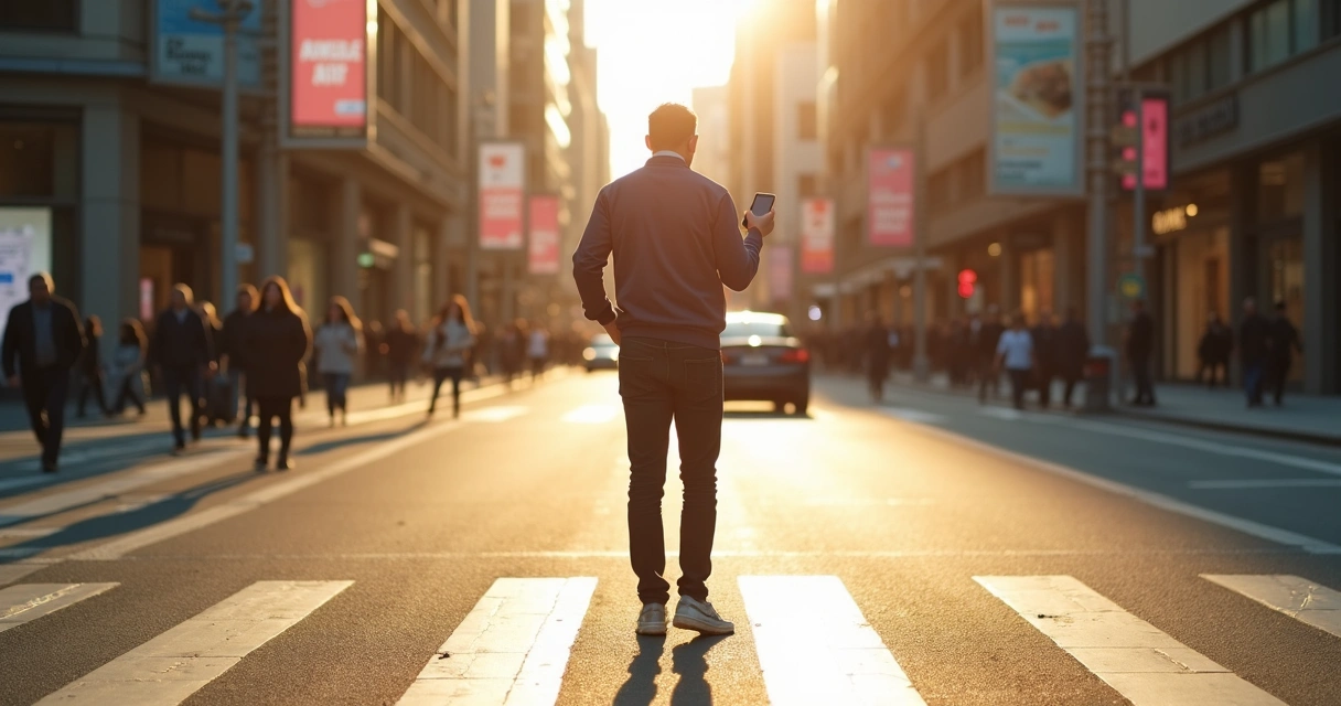Pessoa em um cruzamento decidido com luz suave destacando um caminho ético 