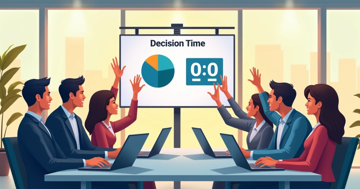 Equipe tomando decisão rápida usando cronômetro digital 
