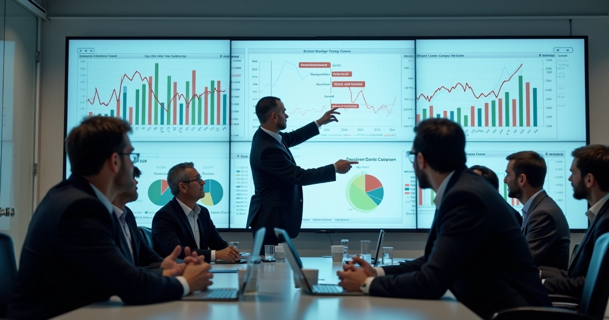 Gestor visualizando impacto financeiro em reunião comercial 