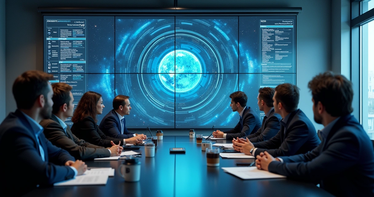 Cientistas e engenheiros reunidos discutindo inclinação orbital da ROS 