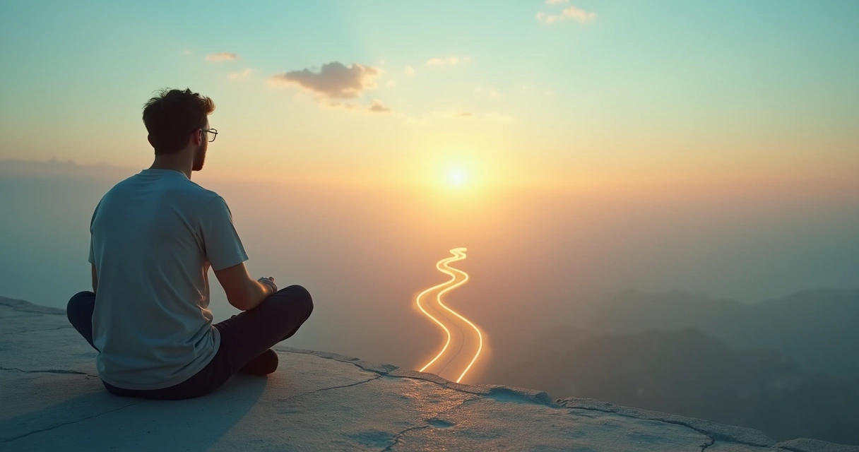 Pessoa refletindo diante de vários caminhos representando decisão sistêmica consciente 