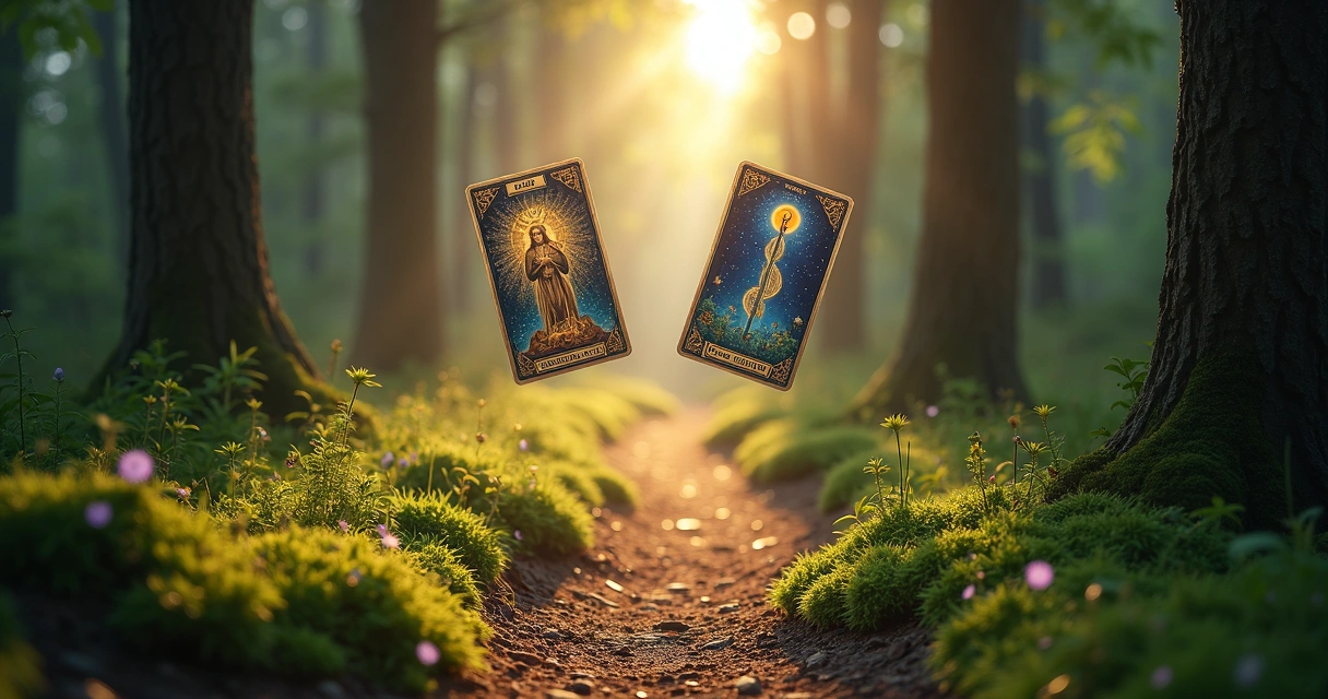 Caminhos divergentes com cartas de tarot 
