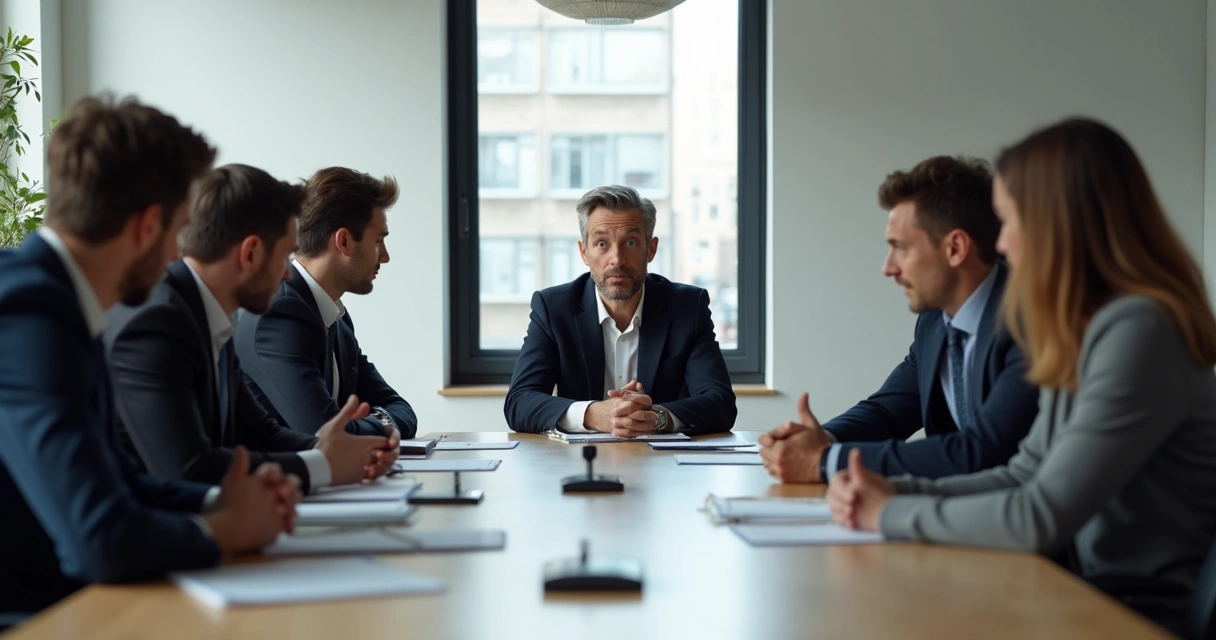 Business people in a meeting showing hesitation 