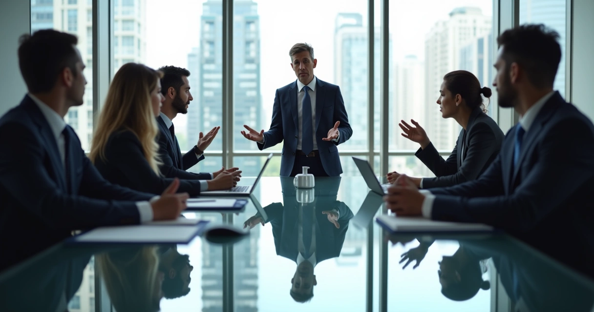 Person in business attire hesitating during a team meeting