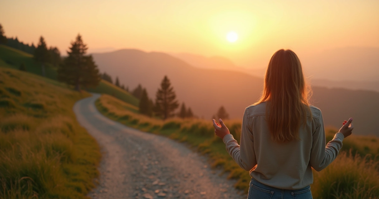 Persona en un cruce de caminos ante una decisión importante al amanecer 