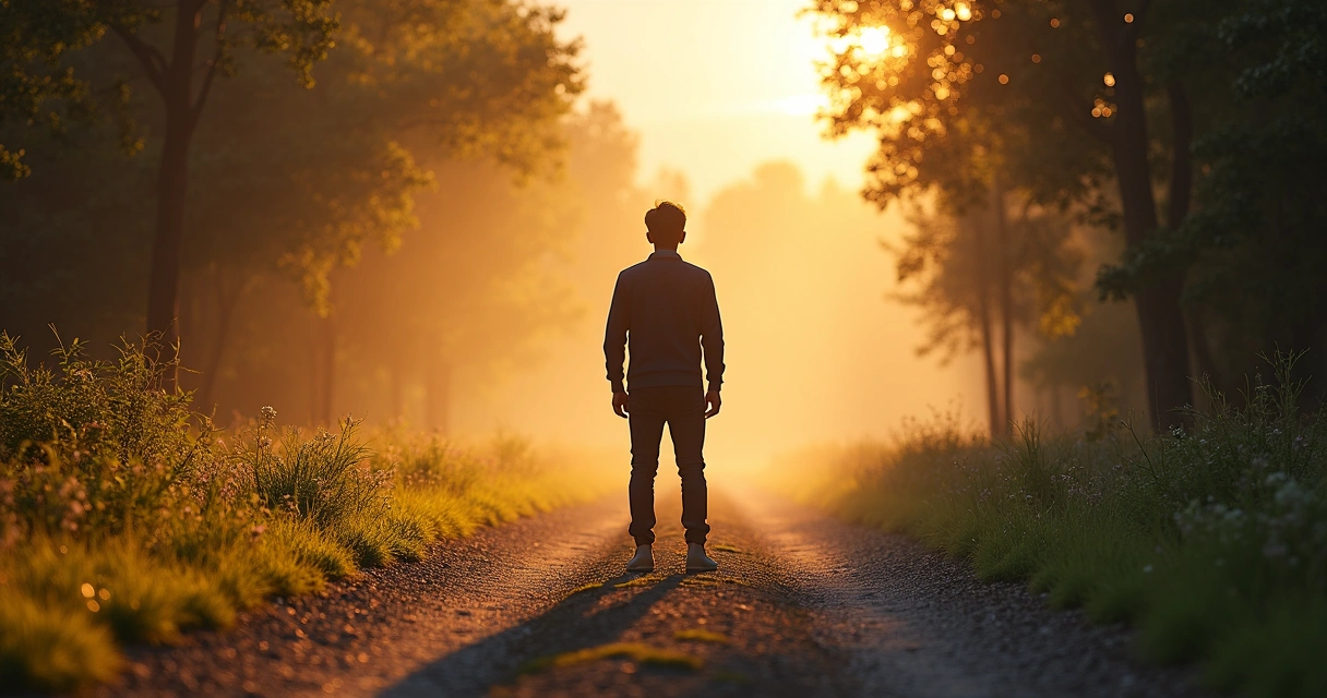 Camino dividido con una persona eligiendo una dirección 