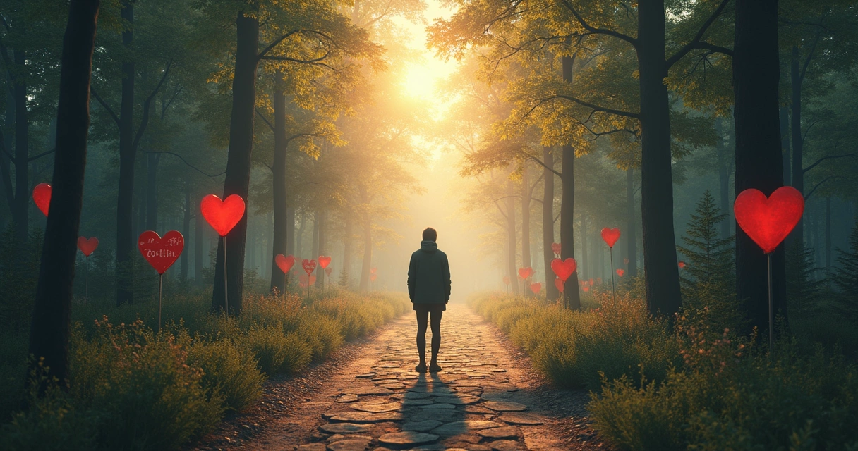 Persona eligiendo entre dos caminos, uno representado con símbolos emocionales y otro con símbolos racionales 