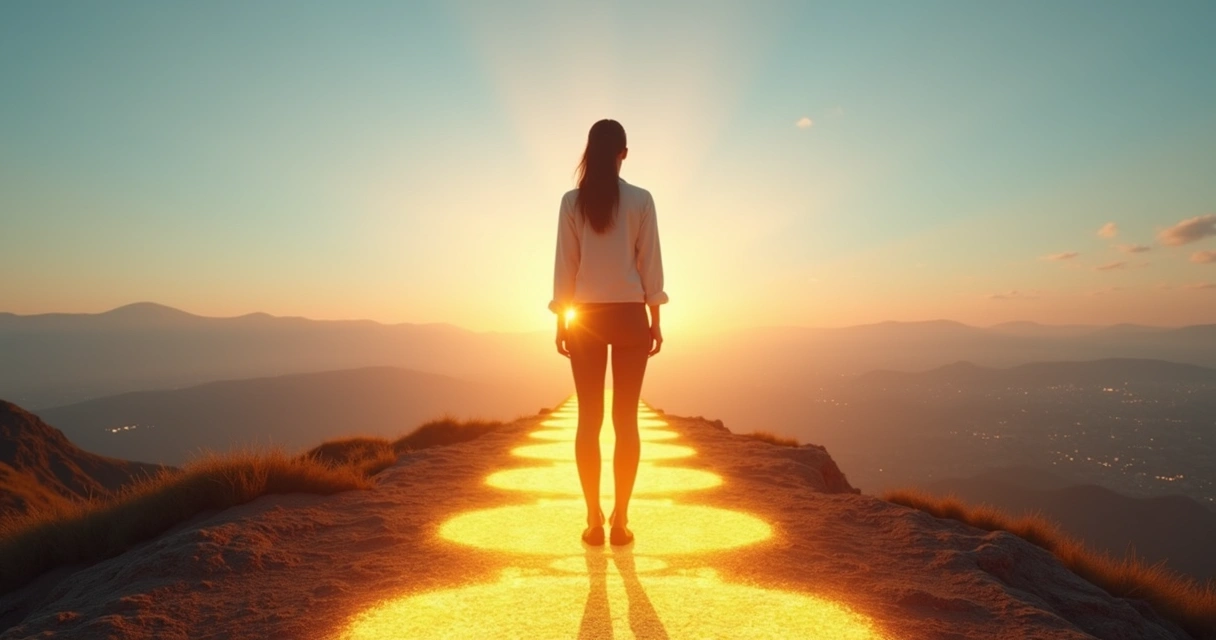 Persona en cruce de caminos luminoso tomando una decisión ética consciente 