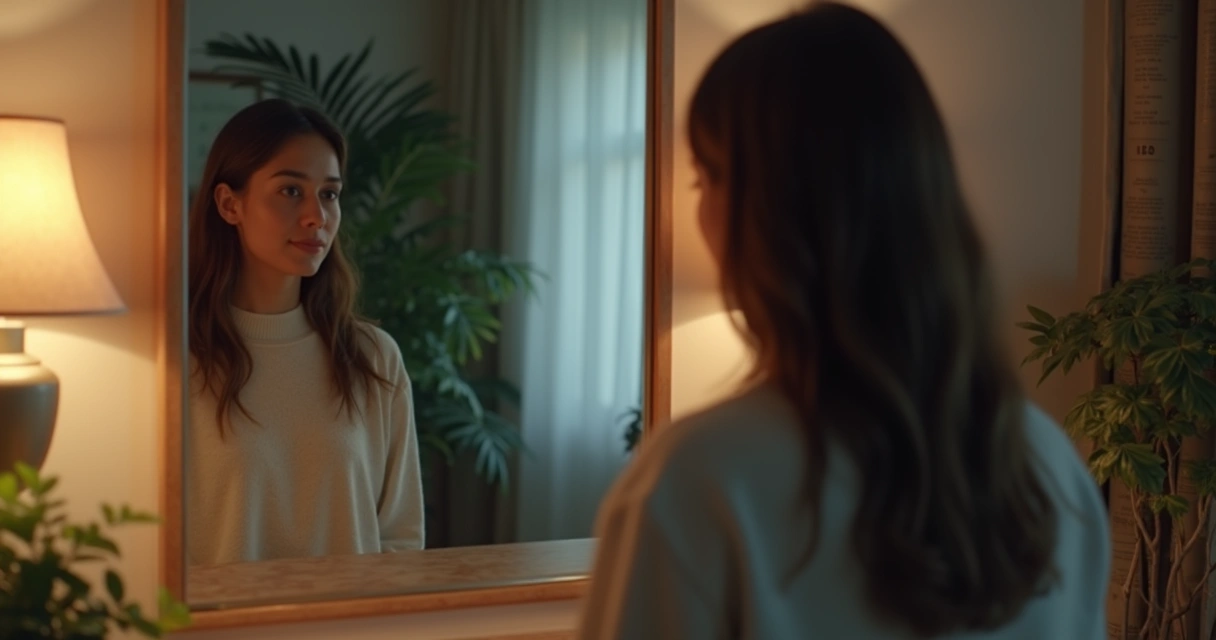 Persona reflexionando frente a un espejo sobre sus decisiones 