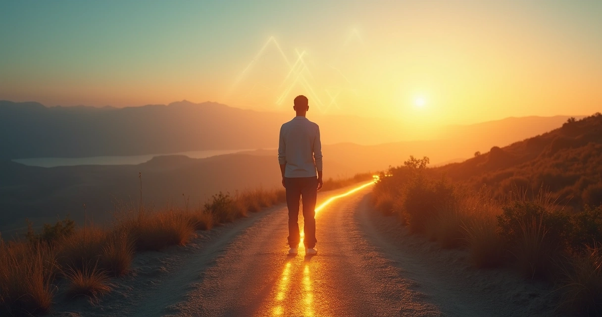 Persona ante dos caminos luminoso e incierto simbolizando intuición y prejuicio 