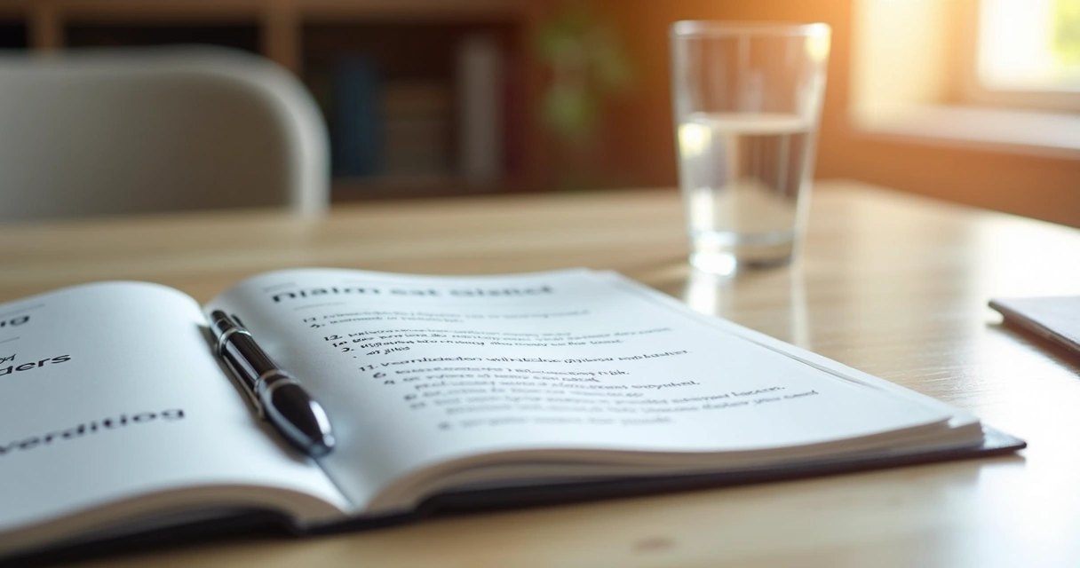 Notebook with decision questions on a quiet desk 