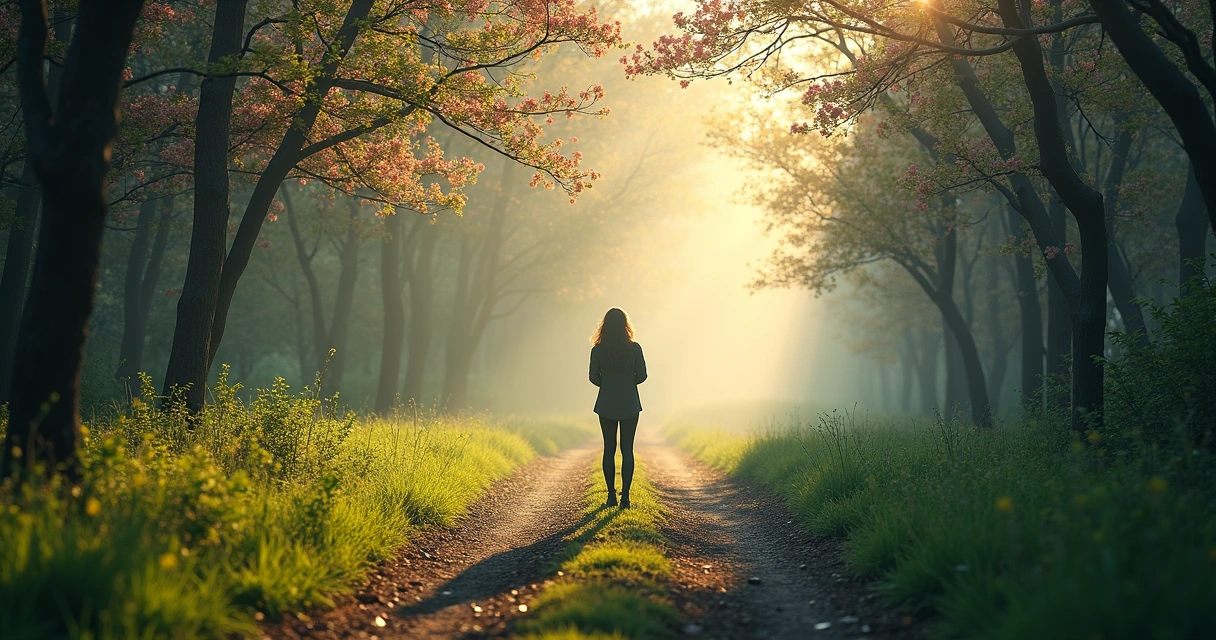 Person looking at two pathways in a forest, representing ambivalent decision 