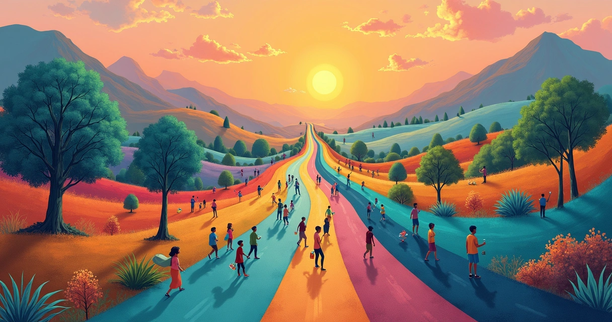 Multiple decision-making paths merging into one inclusive road 