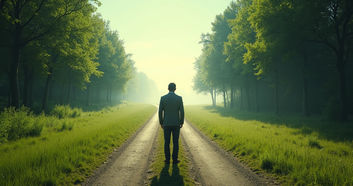 Person standing at a crossroad choosing a path 