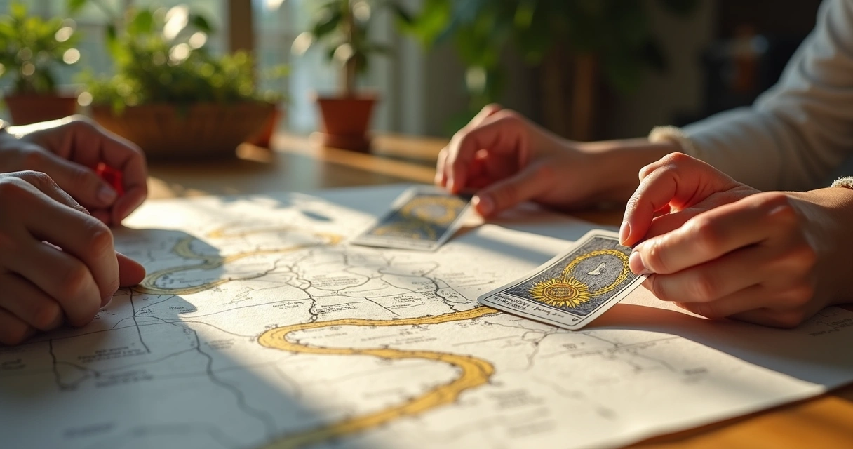 Person using tarot cards to choose between two paths